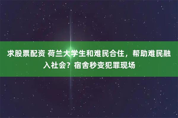 求股票配资 荷兰大学生和难民合住，帮助难民融入社会？宿舍秒变犯罪现场